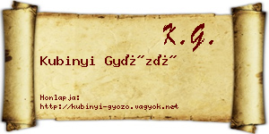 Kubinyi Győző névjegykártya